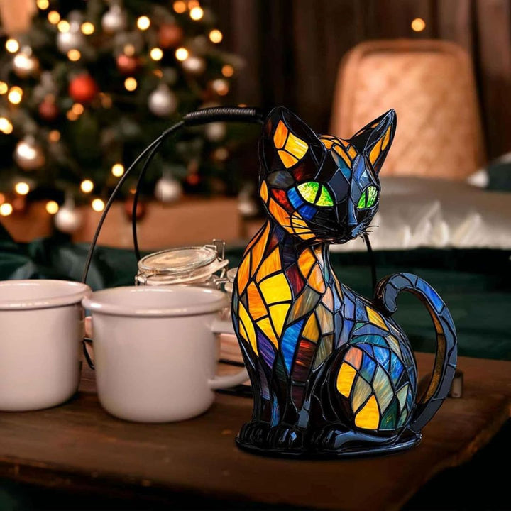 Artistic mosaic cat lamp, a charming animal table lamp & ideal gift for cat lovers. Enhances home decor.
