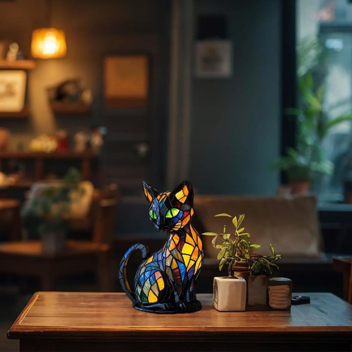 Unique decorative mosaic cat lamp with vibrant colors, providing artistic ambient light for any room's decor.