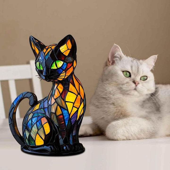 Elegant mosaic cat table lamp, a charming piece of home decor, offering warm ambient light for any stylish interior.