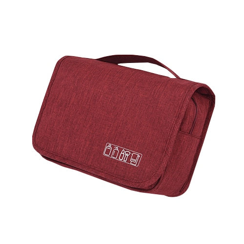 Versatile deluxe hanging bag for toiletries, cosmetics, & bathroom organization.