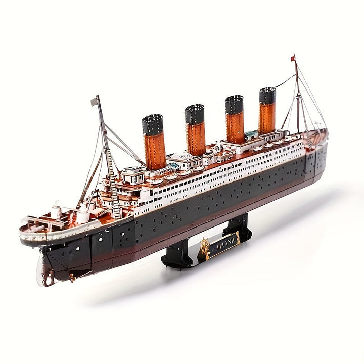 Detailed Titanic 3D metal model kit replica, intricately built, ready for display as a historical craft.