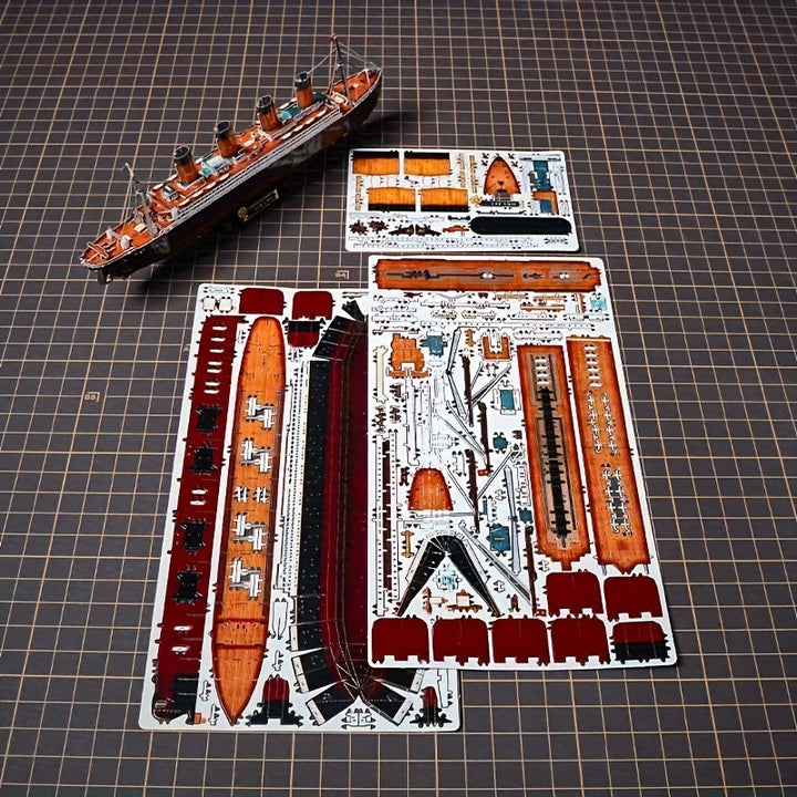 Packaging for the Titanic 3D metal model kit, a detailed DIY craft for history enthusiasts & crafters.