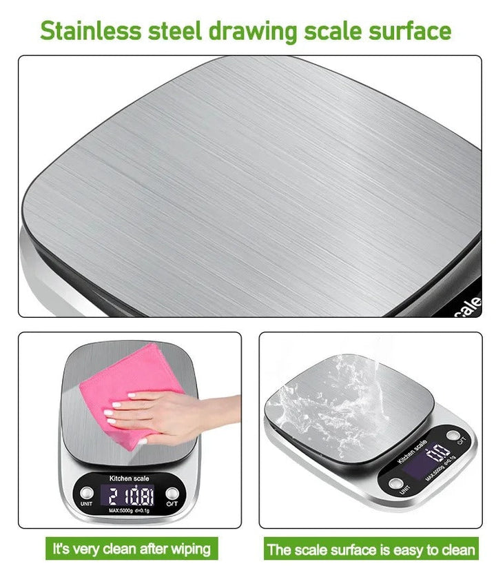Easy-to-read digital kitchen scale with high-precision for accurate measurements.