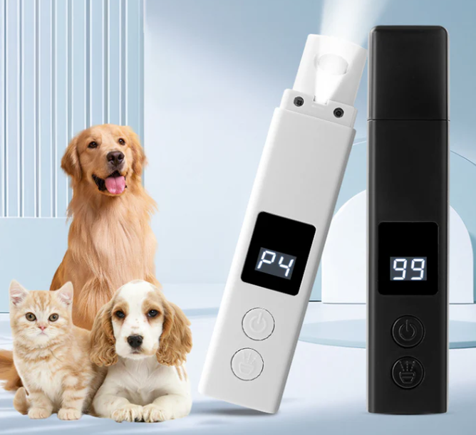 Advanced pet claw grinder, quiet motor, LED display for stress-free dog & cat nail grooming.