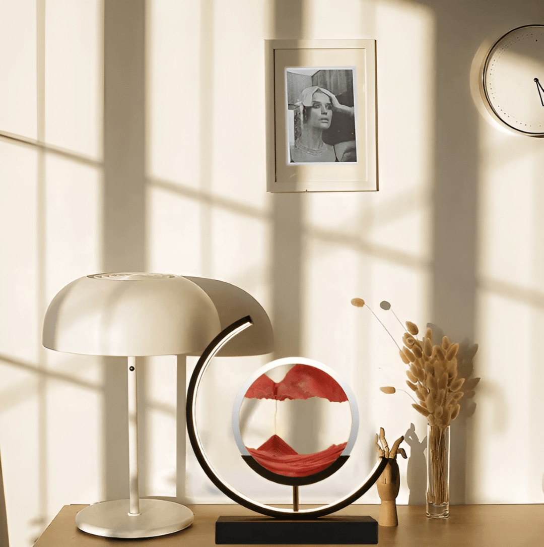 Remote-controlled Dimmable LED Sand Art Lamp, casting a relaxing ambient light.