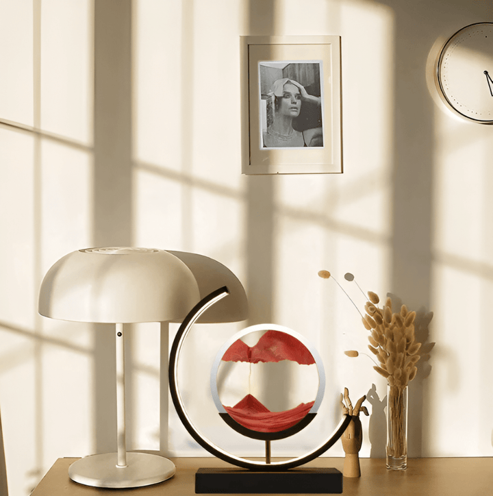 Remote-controlled Dimmable LED Sand Art Lamp, casting a relaxing ambient light.