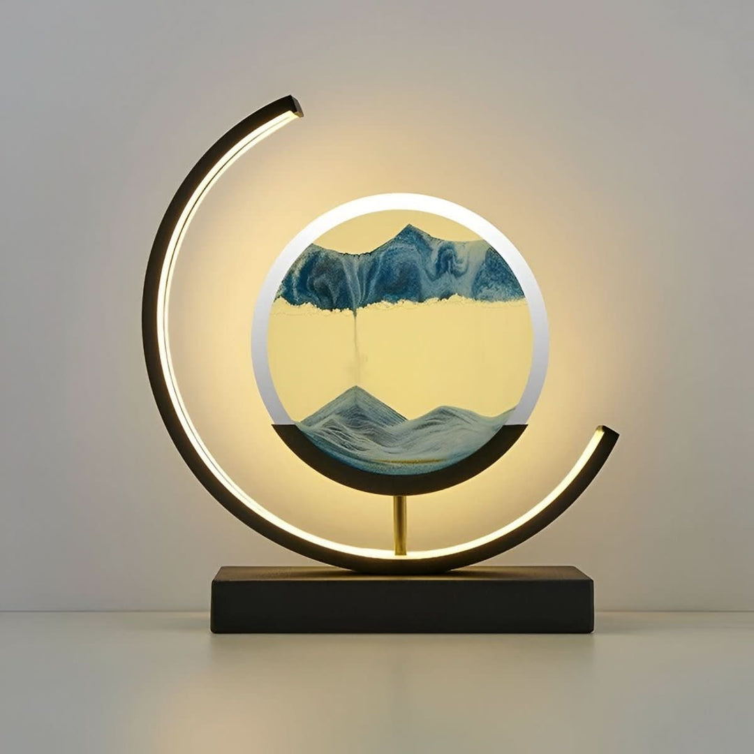 Modern LED Moving Sand Lamp, dimmable for a calming meditation and ambient home atmosphere.