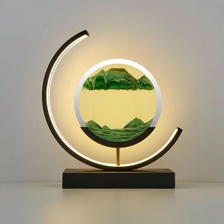 Relaxing Dimmable LED Sand Lamp showing intricate sand art patterns, ideal for bedroom decor.