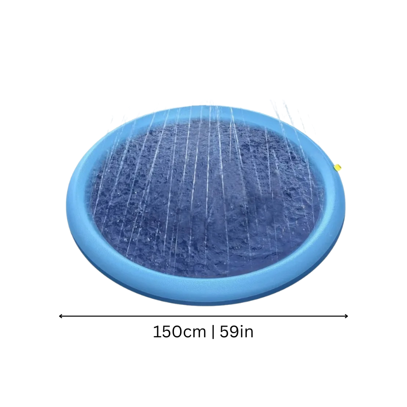 Durable dog cooling sprinkler pad for active summer outdoor water play. Pet splash mat for backyard fun & refreshment.