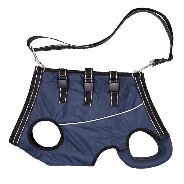 Full body dog lift harness supports front & hind legs for maximum pet mobility aid.