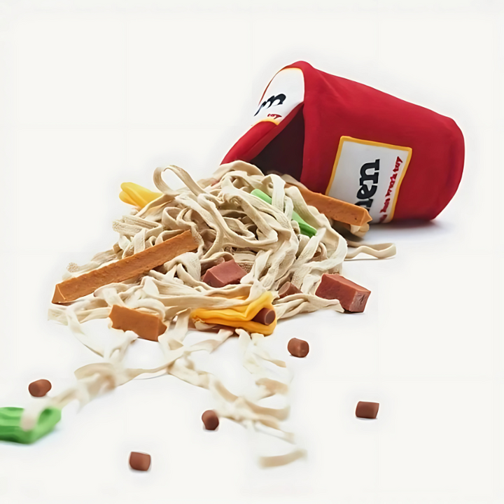 Dog ramen sniffing & tug puzzle toy. Interactive pet toy for mental stimulation, foraging, and boredom relief.