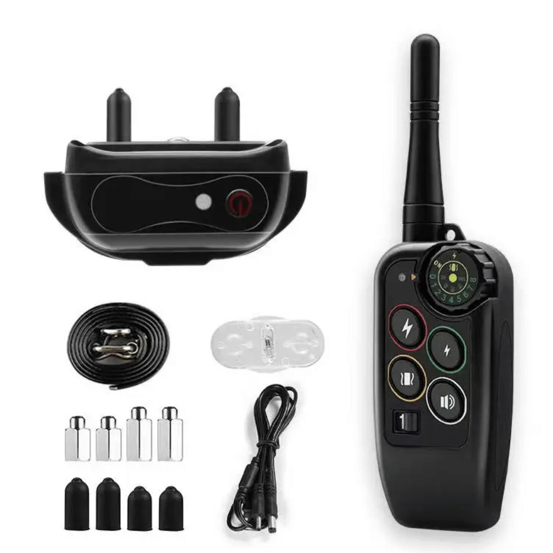 Modern dog training e-collar, waterproof with long range remote, for advanced obedience and pet behavior.