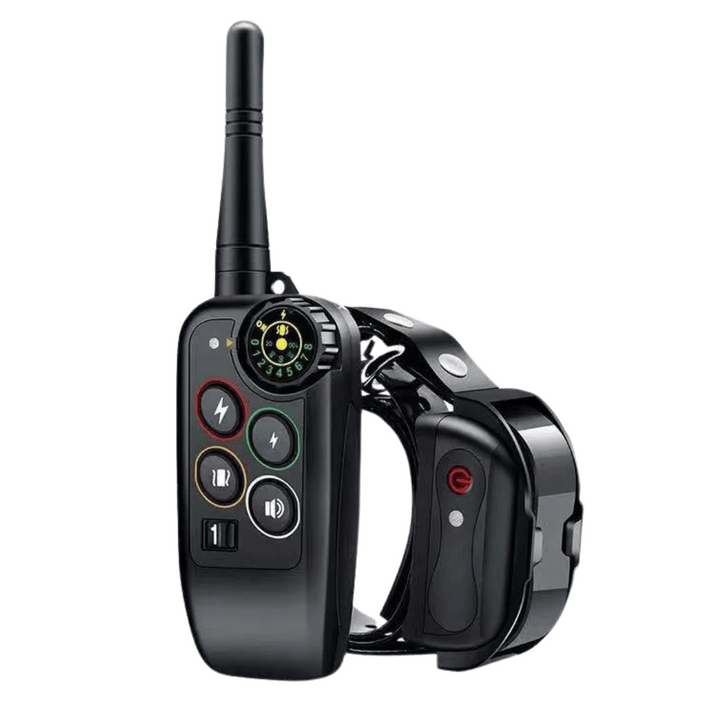 Waterproof dog training e-collar with long range remote for effective outdoor obedience & behavior correction.