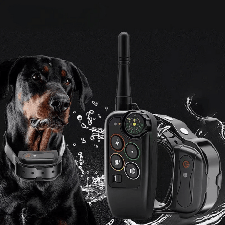 Rechargeable dog e-collar & long range remote for professional pet behavior correction & training.