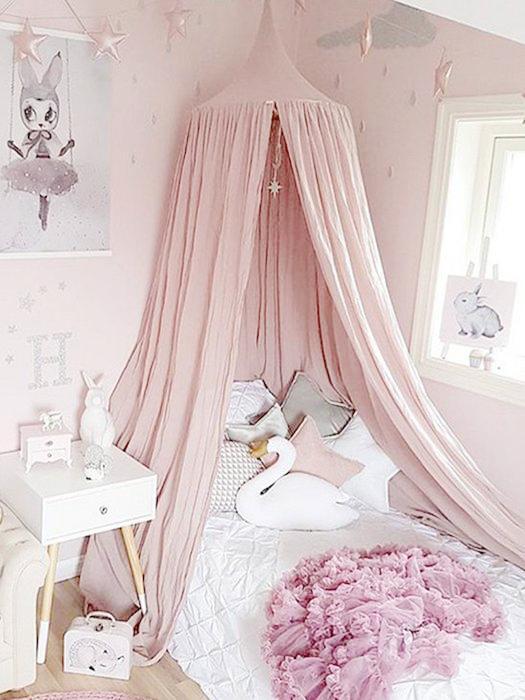 Dreamy Kids' Bed Canopy, magical nursery decor. Soft chiffon & cotton, ideal for play space or child's bed.