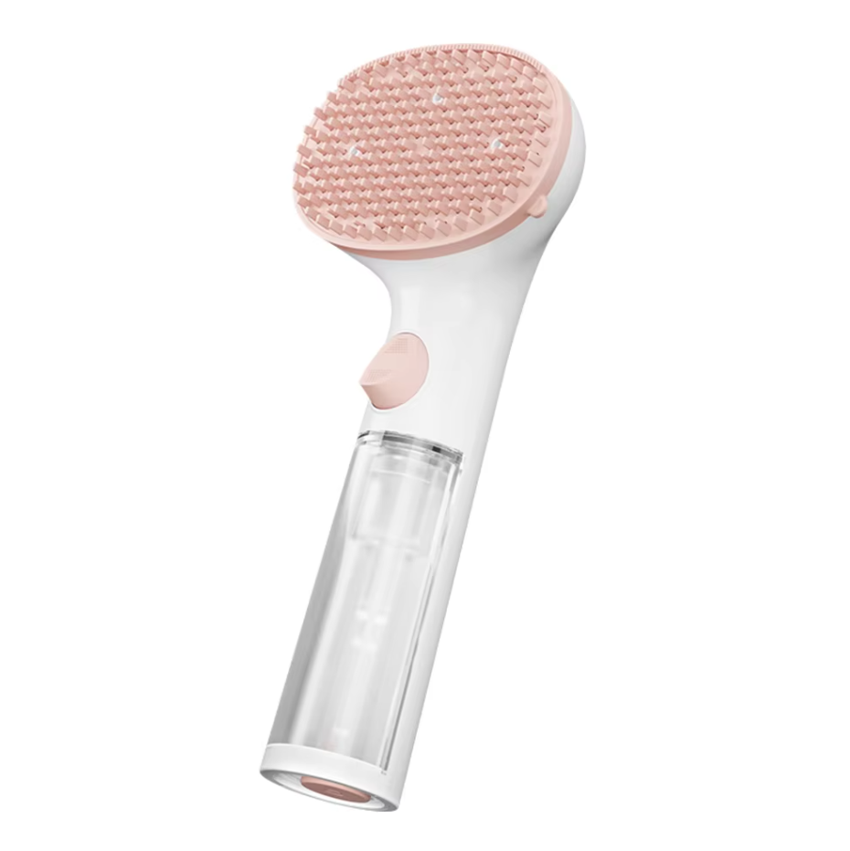 Easy-to-use dry foam pet cleaning brush with dispenser for gentle, waterless cat & dog grooming care.