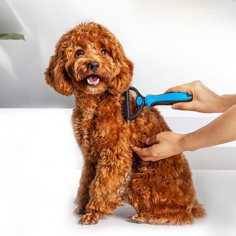 Dual-action pet grooming brush for dogs & cats. Features detangler bristles & massage nubs for a healthy coat & skin.