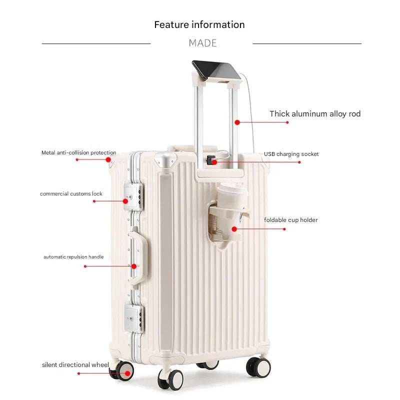Reliable aluminum frame suitcase featuring effortless spinner wheels, built for seamless and secure travel.