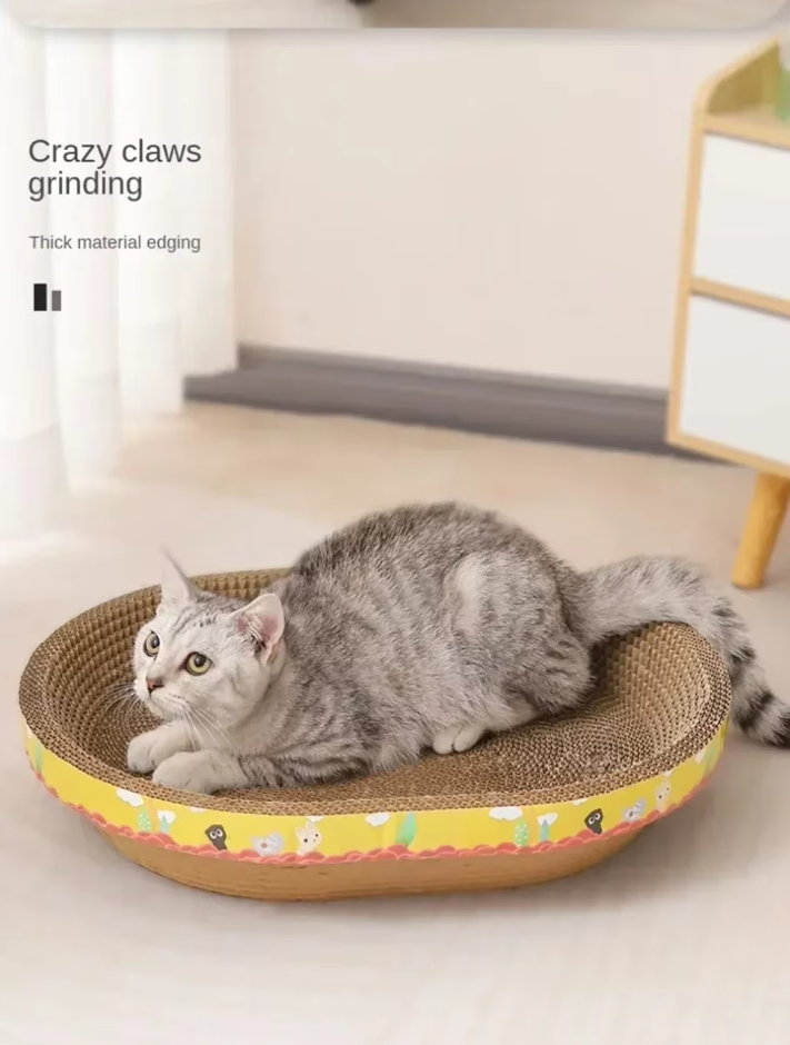 Protect your furniture with this eco-friendly cat scratching lounge & rest bed. Durable corrugated cardboard.
