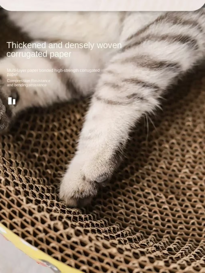 Stylish corrugated cardboard cat lounge, perfect for scratching, playing, and napping. Durable & pet-friendly.