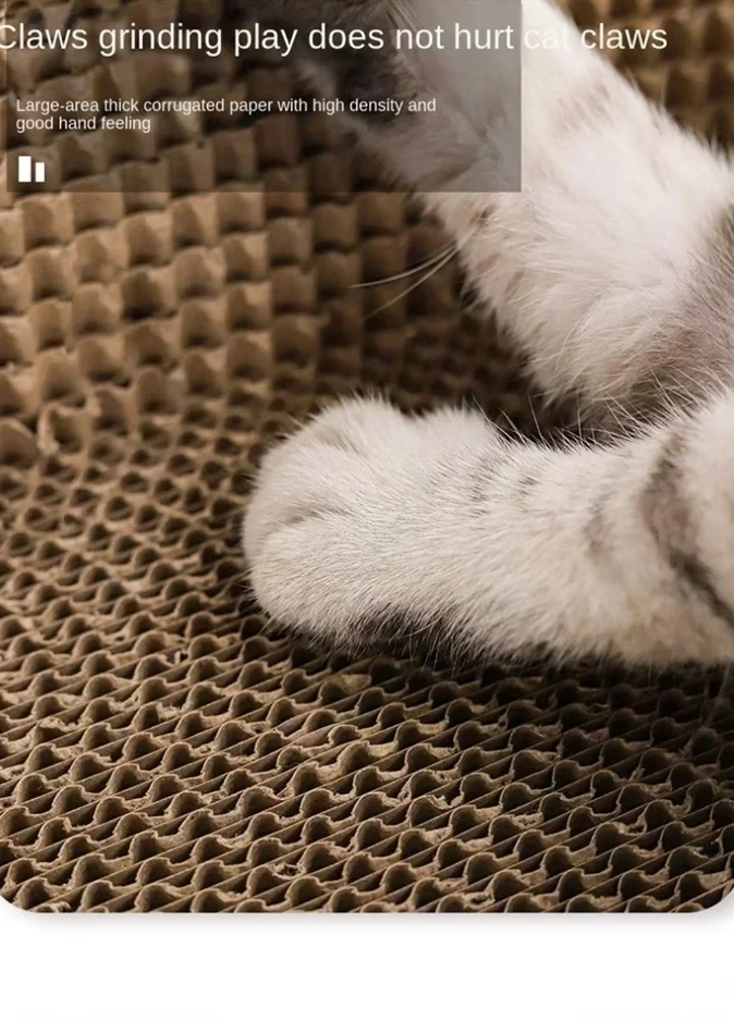 Engaging cat play & rest lounge. Eco-friendly corrugated cardboard scratcher tray for ultimate feline comfort.