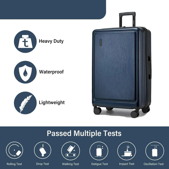 Sleek black Denver hardshell suitcase featuring secure zipper, 360 spinner wheels for easy travel.