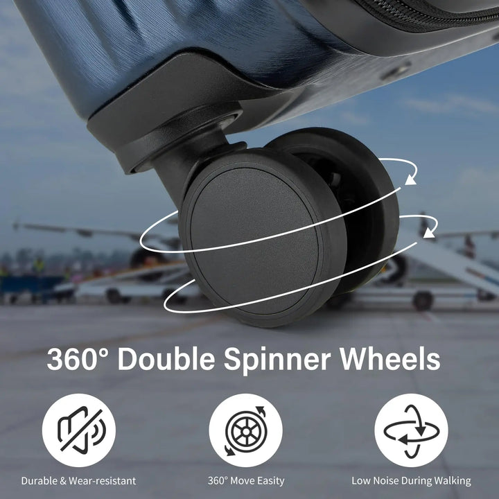 Spacious Denver hardshell checked bag with robust spinner wheels, perfect for long journeys.