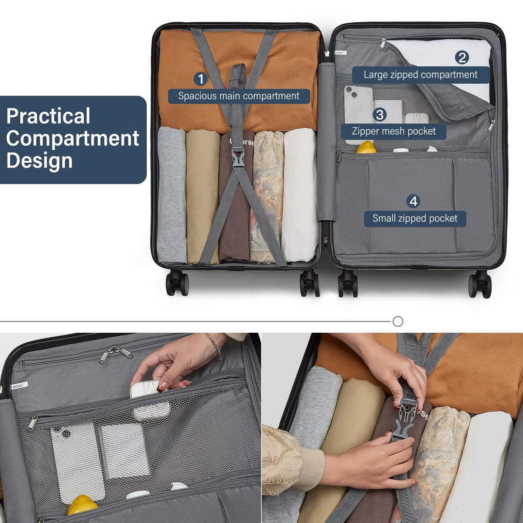 Secure Denver hardshell travel suitcase, durable construction & smooth 360-degree spinner wheels.
