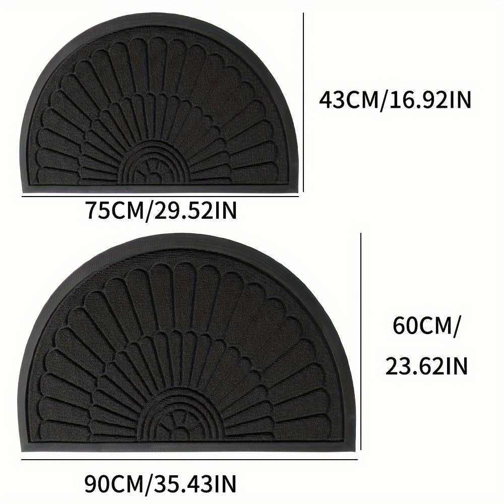 Half-round rubber entryway mat, elegant design, non-slip and durable for home entrance.