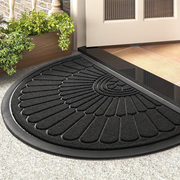 Stylish half-round rubber welcome mat enhances home entrances, provides durable floor protection.