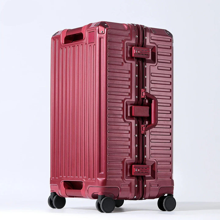 Durable hard shell travel suitcase with wide grip handle & smooth spinner wheels for easy navigation.