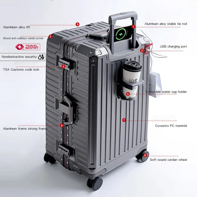 Stylish hard shell suitcase, wide handle, spinner wheels; ideal for stress-free vacation & organized travel.