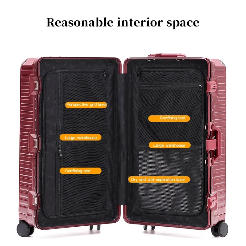 Spacious hard shell travel suitcase featuring a wide grip handle, durable design & multi-directional spinner wheels.