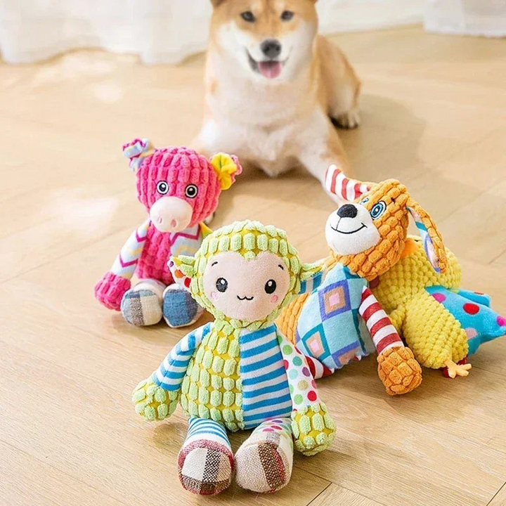 Durable squeaker plush dog toy for interactive playtime & enrichment.