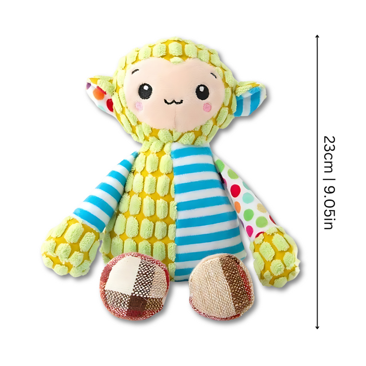 Cute animal plush dog toy, durable with an engaging squeaker. Ideal for puppy play.