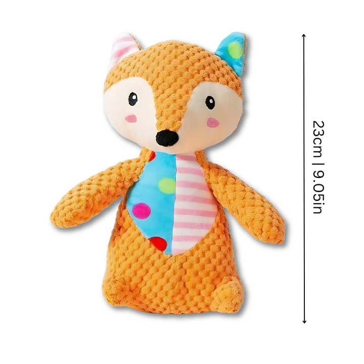 Enriching plush squeaker toy for dogs. Durable and soft, perfect for playful puppies.