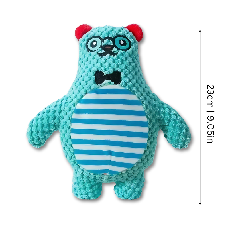 Playful pet plush animal toy with a loud squeaker. A durable dog toy for all ages.