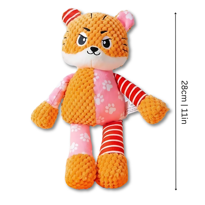 Soft, durable plush dog toy in an animal shape. Features an exciting squeaker for interaction.
