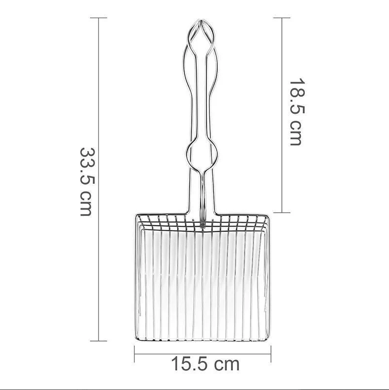 Long-lasting stainless steel cat litter scoop, a sturdy addition to your cat care accessories.