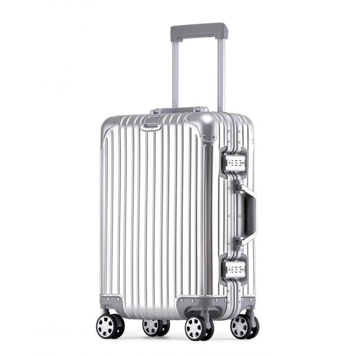 High-end unisex aluminum-magnesium hard shell travel suitcase. Spinner wheels, TSA lock, durable & premium luggage.