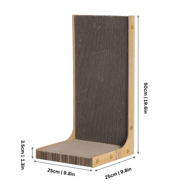 Standing feline cardboard scratcher, a durable pet accessory for claw care & pet enrichment, protects furniture.