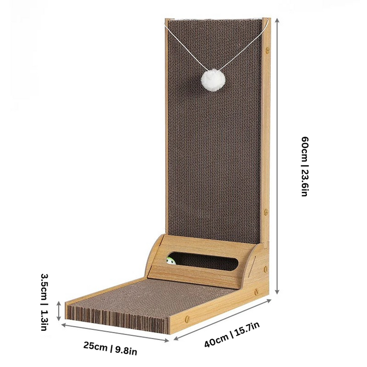 Stylish wood-edged cat scratcher stand. Durable cardboard provides effective claw care & protects home furniture.