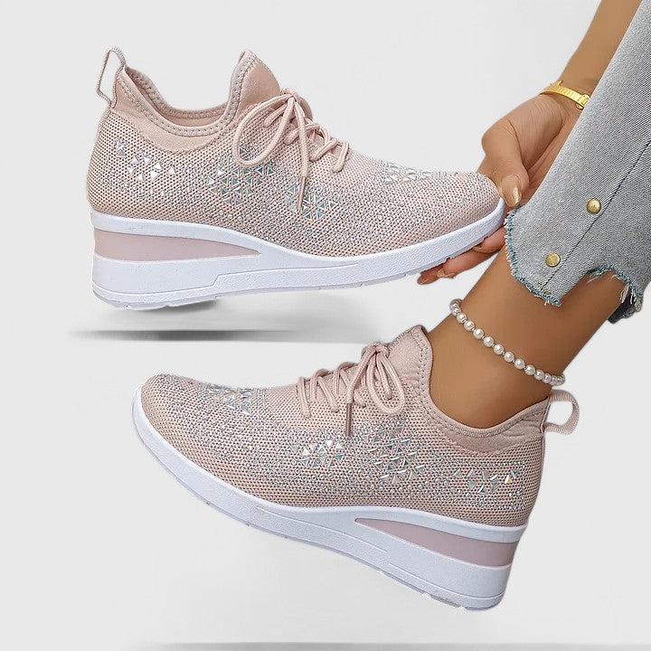 Fashionable women's supportive walking shoes, offering orthopedic arch and posture support for active comfort.