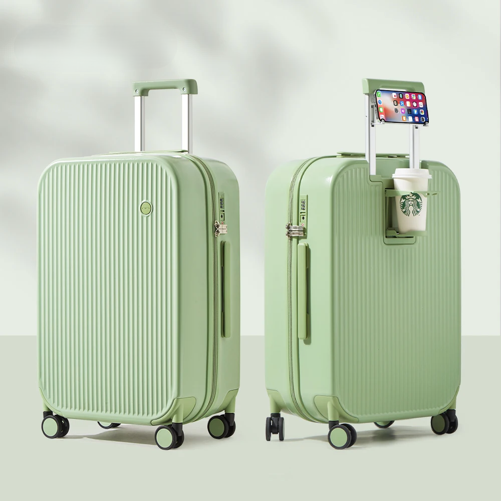Sleek, modern hard-shell spinner suitcase with smooth rolling 360° wheels for stylish, effortless travel.
