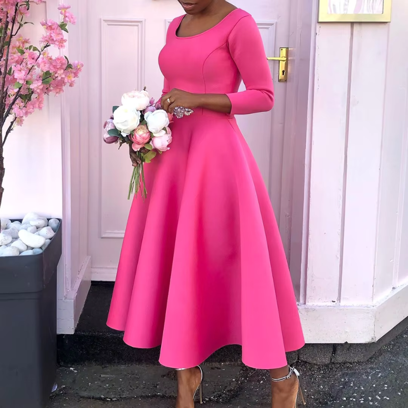 Classic elegant A-line midi dress for women, ideal as a party or wedding guest outfit