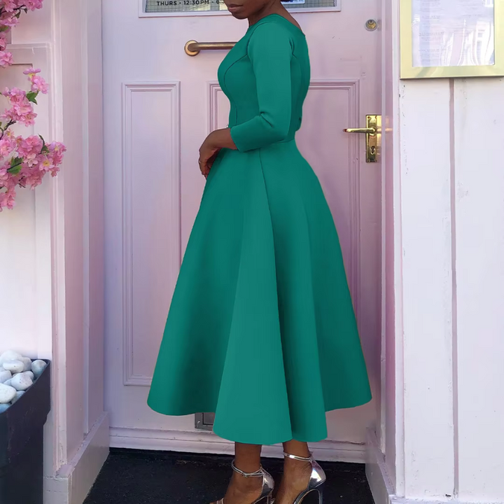 Classic style A-line midi dress for women with sleeves, ideal for wedding guests
