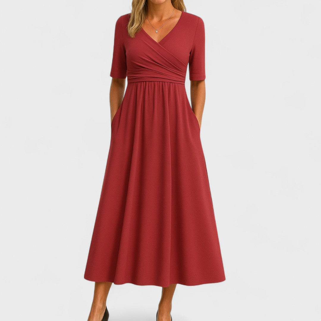 Stylish women's summer midi dress, A-line cut, perfect for day-to-night wear.
