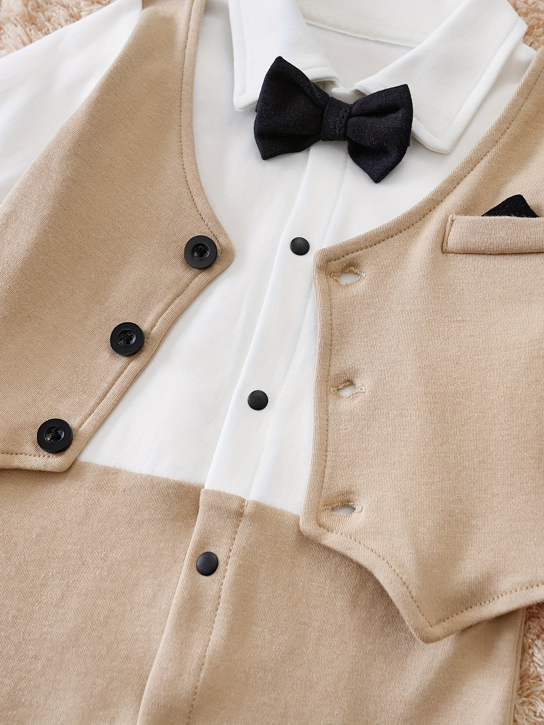 Adorable baby boy bow tie romper, a fashionable gift for infants. Elegant gentleman outfit for toddlers.