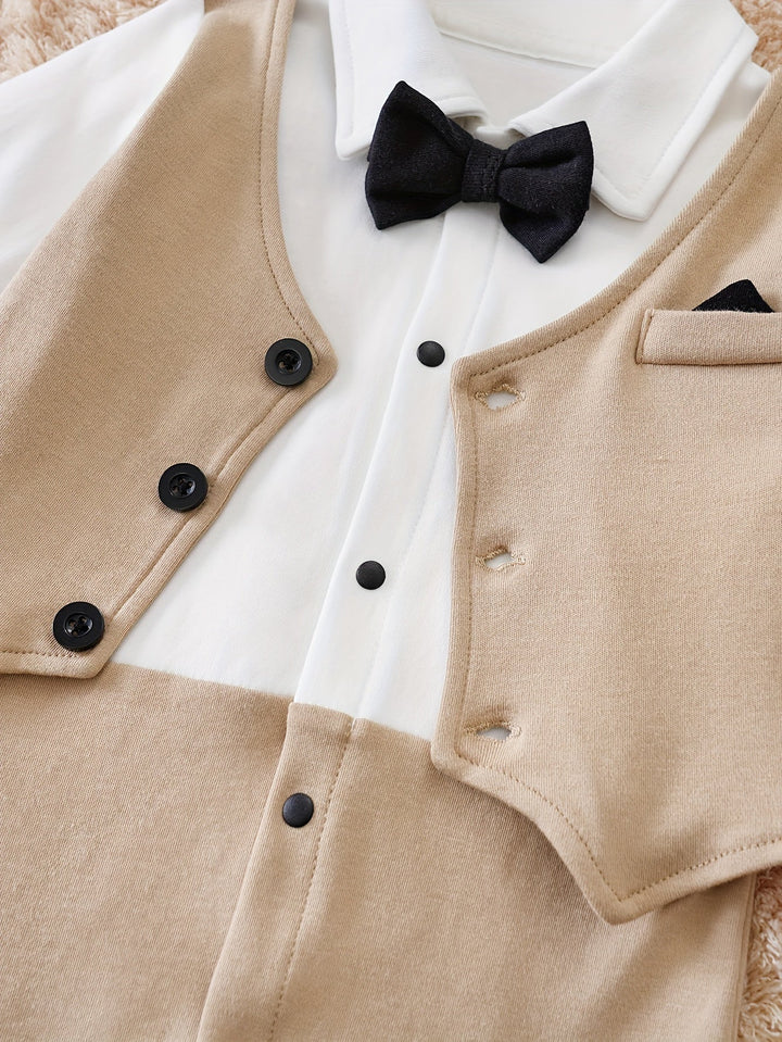 Adorable baby boy bow tie romper, a fashionable gift for infants. Elegant gentleman outfit for toddlers.