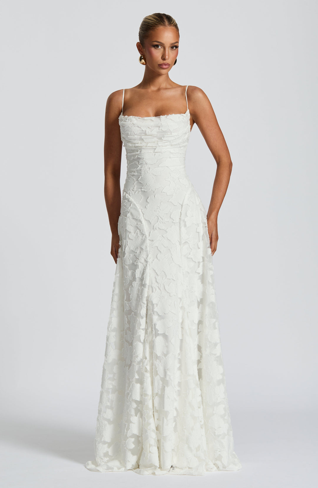 Women's summer backless maxi dress, elegant flowy style, spaghetti straps, high-waist.